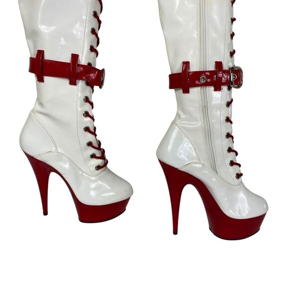 Funtasma Medic boots 6 Pleaser Wht/ Red lace up, zip, buckles - Picture 2 of 9